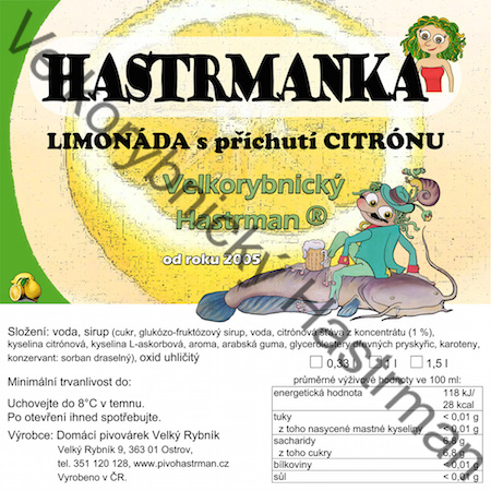 Etiketa Hastrmanka citrón (2015) © Velkorybnický Hastrman