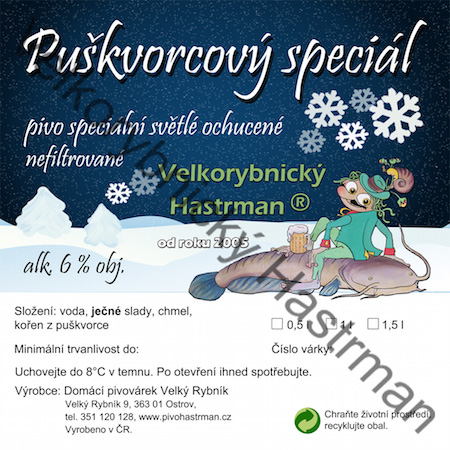 Etiketa Puškvorcový speciál (2015) © Velkorybnický Hastrman