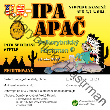 Etiketa U.S. IPA Apač (2015) © Velkorybnický Hastrman