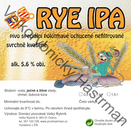 Etiketa U.S. Rye IPA (2016) © Velkorybnický Hastrman