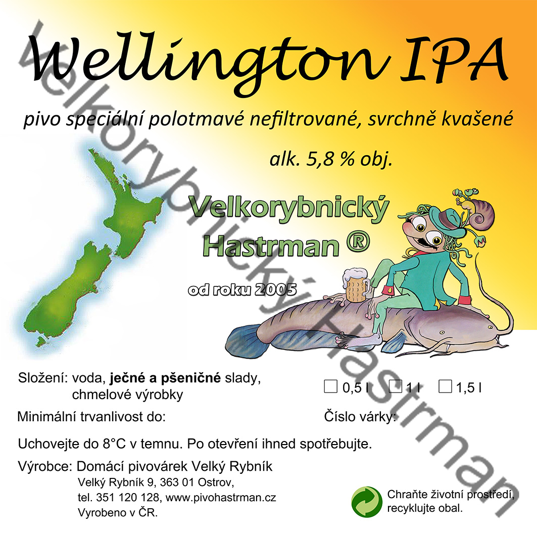 Etiketa Wellington IPA (2016) © Velkorybnický Hastrman