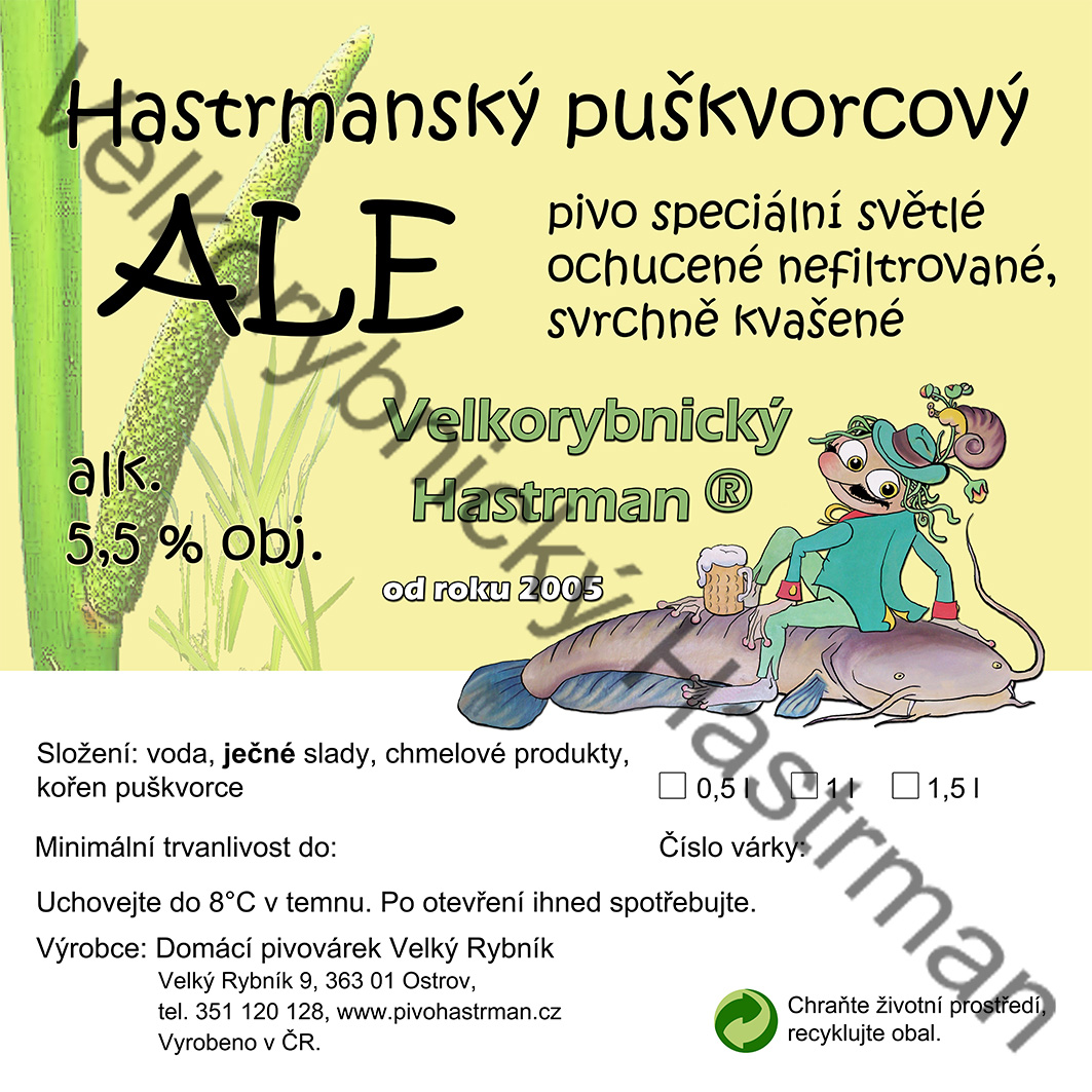 Etiketa Hastrmanský puškvorcový ale (2016) © Velkorybnický Hastrman