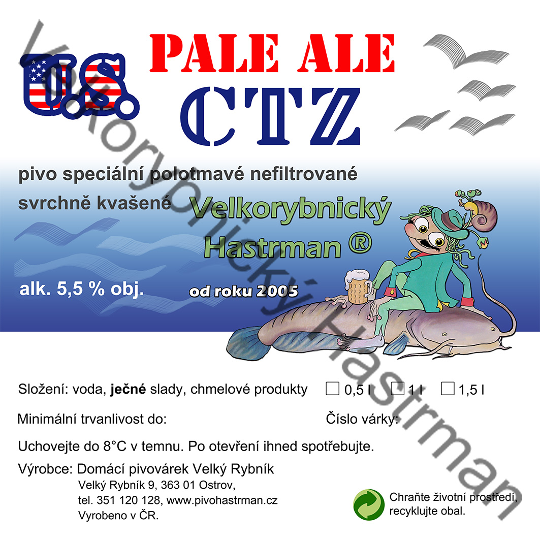 Etiketa U.S. Pale Ale CTZ (2016) © Velkorybnický Hastrman