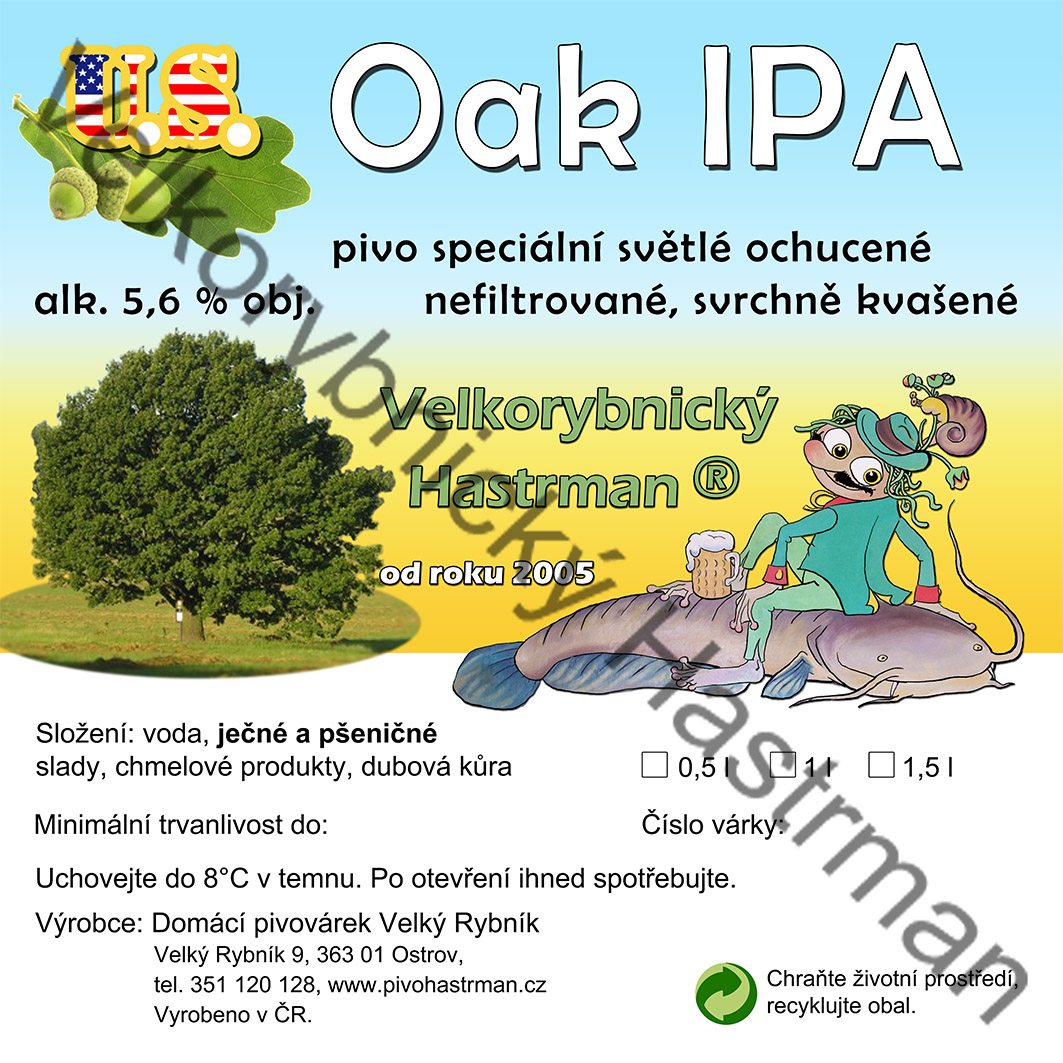 Etiketa U.S. Oak IPA (2016) © Velkorybnický Hastrman