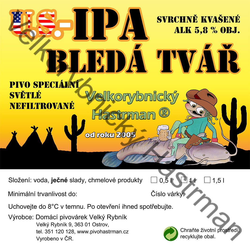 Etiketa U.S. IPA Bledá tvář (2016) © Velkorybnický Hastrman