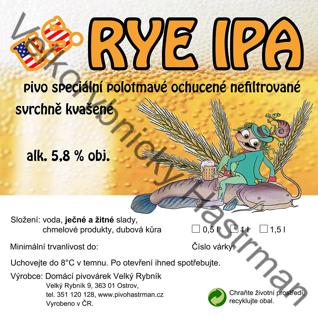 Etiketa U.S. Rye IPA (2016) © Velkorybnický Hastrman