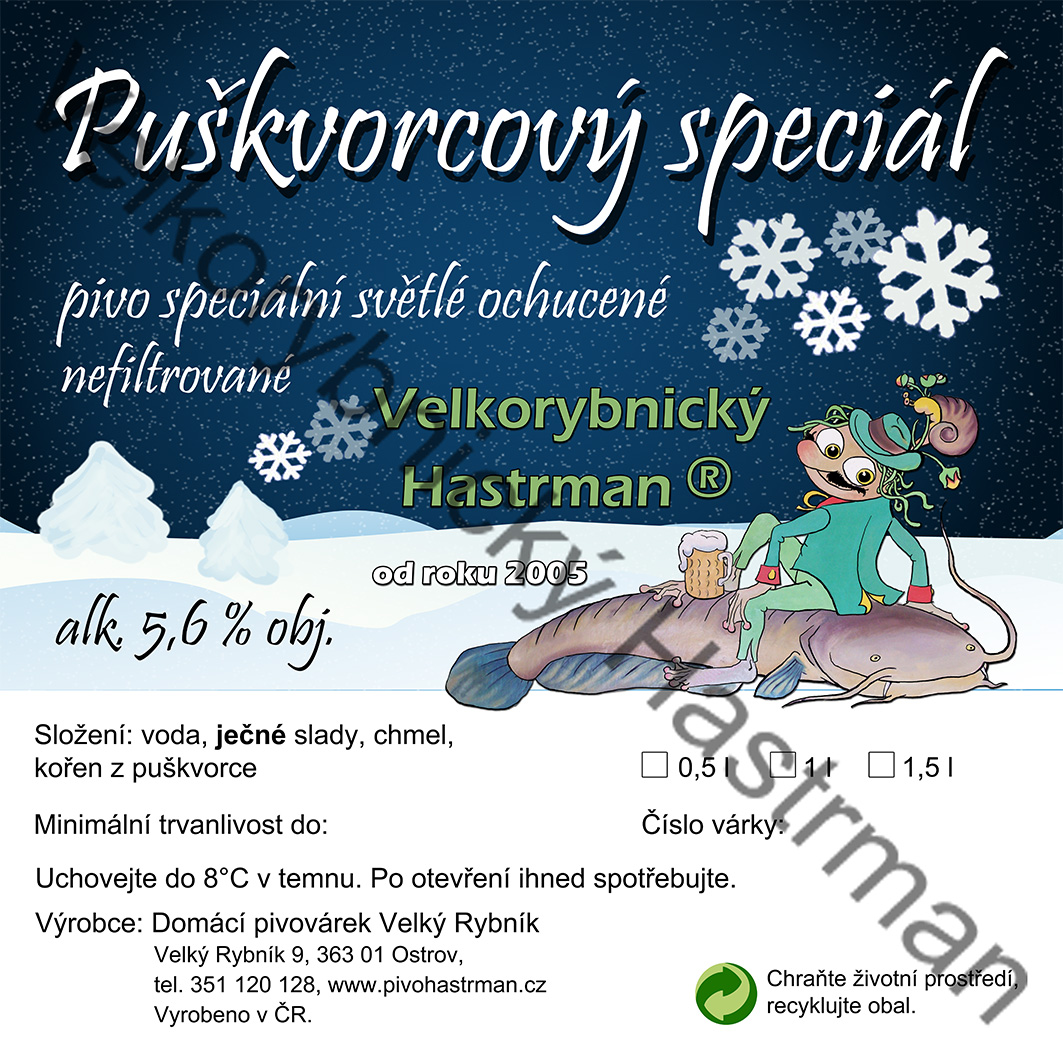 Etiketa Puškvorcový speciál (2016) © Velkorybnický Hastrman