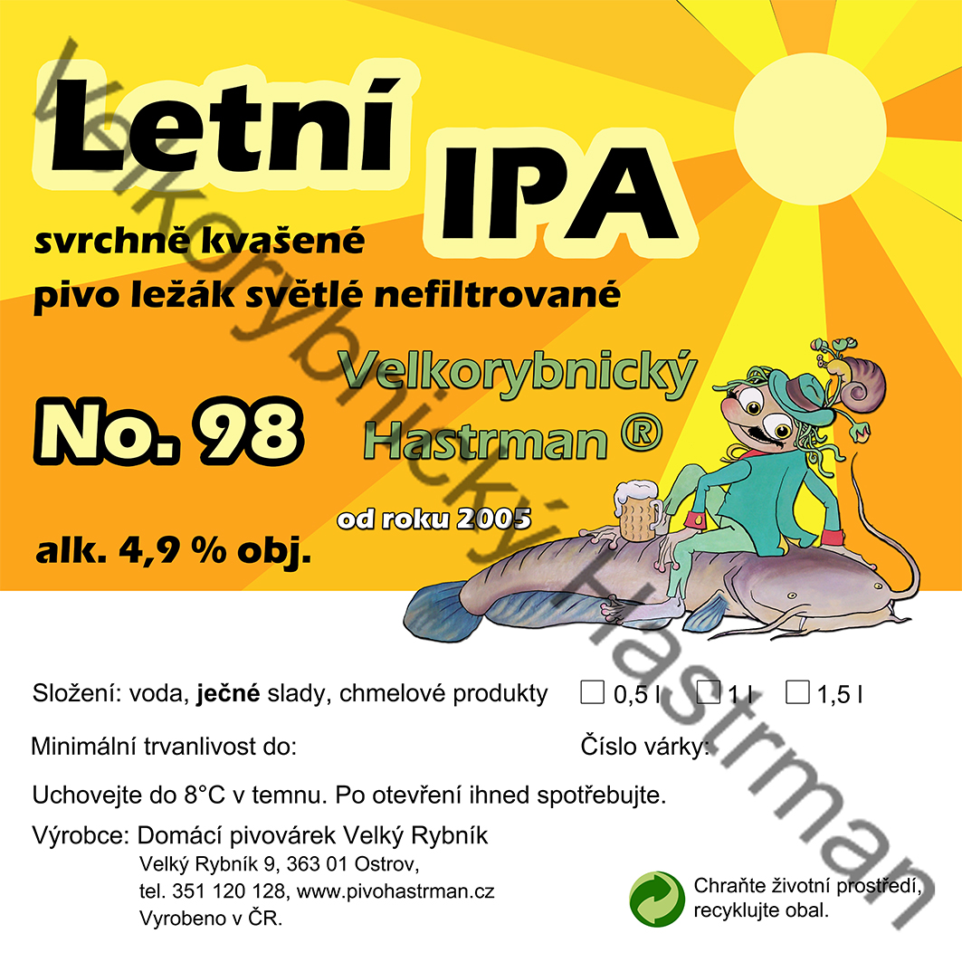 Etiketa Letní IPA No. 98 (2018) © Velkorybnický Hastrman