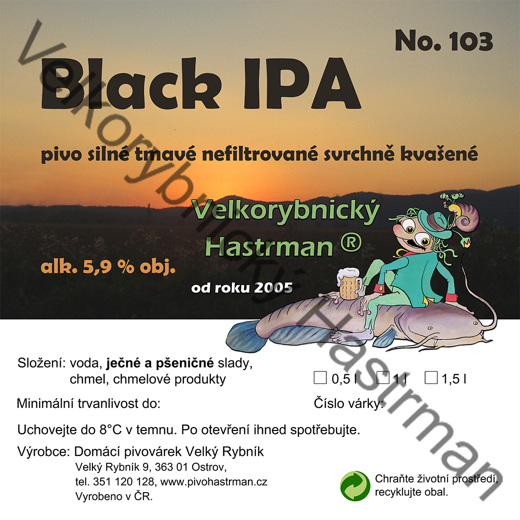 Etiketa Black IPA No. 103 (2020) © Velkorybnický Hastrman