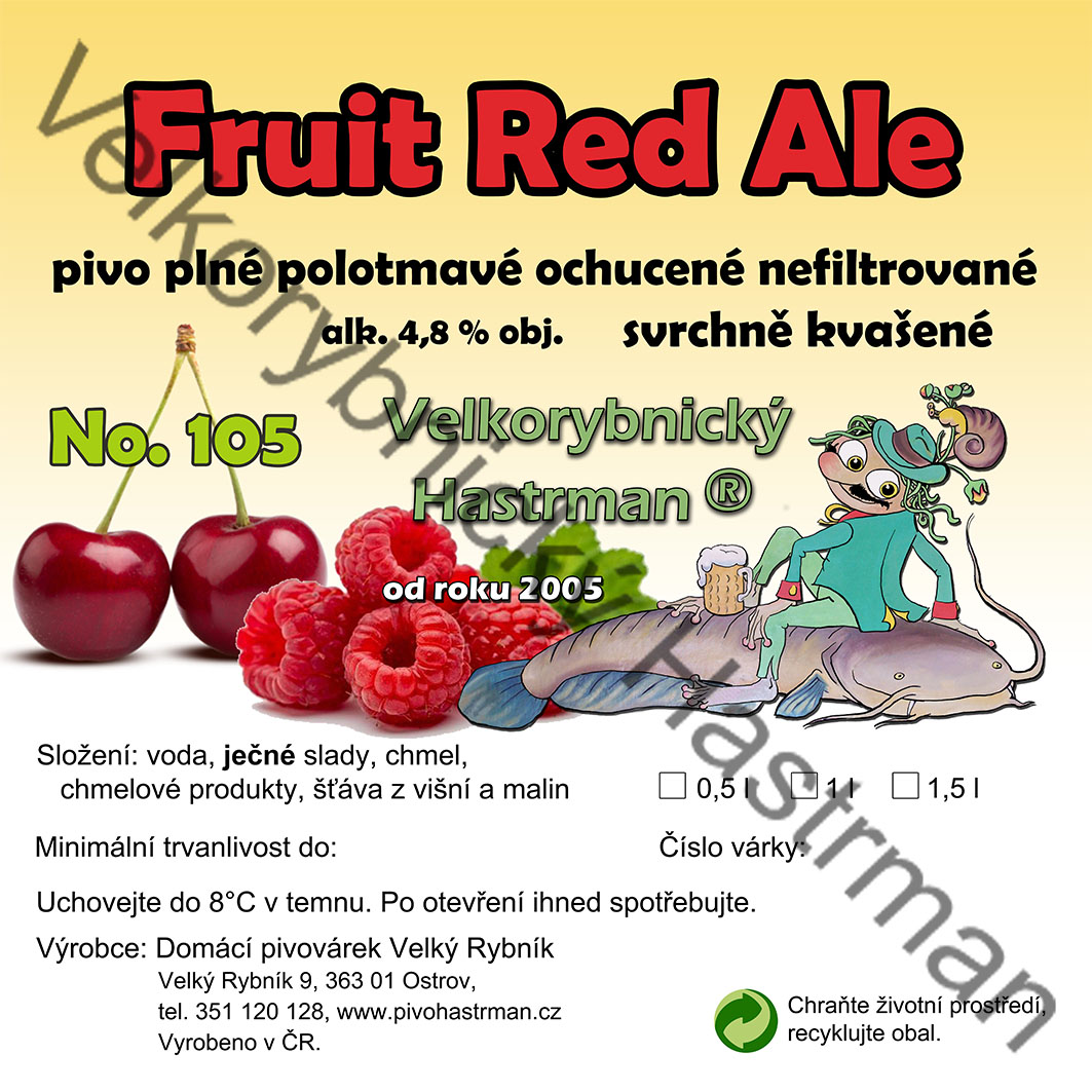 Etiketa Fruit Red Ale No. 105 (2020) © Velkorybnický Hastrman