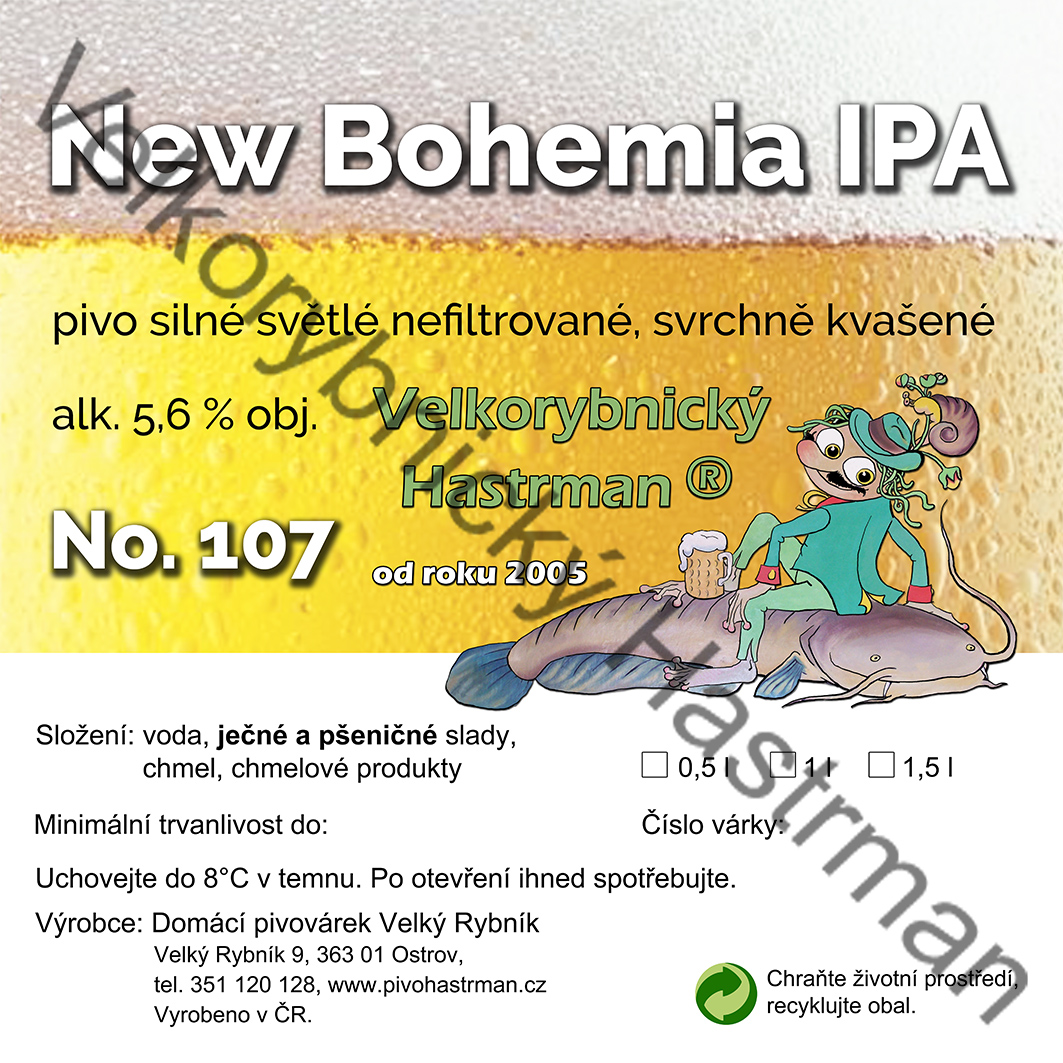 Etiketa New Bohemia IPA No. 107 (2021) © Velkorybnický Hastrman