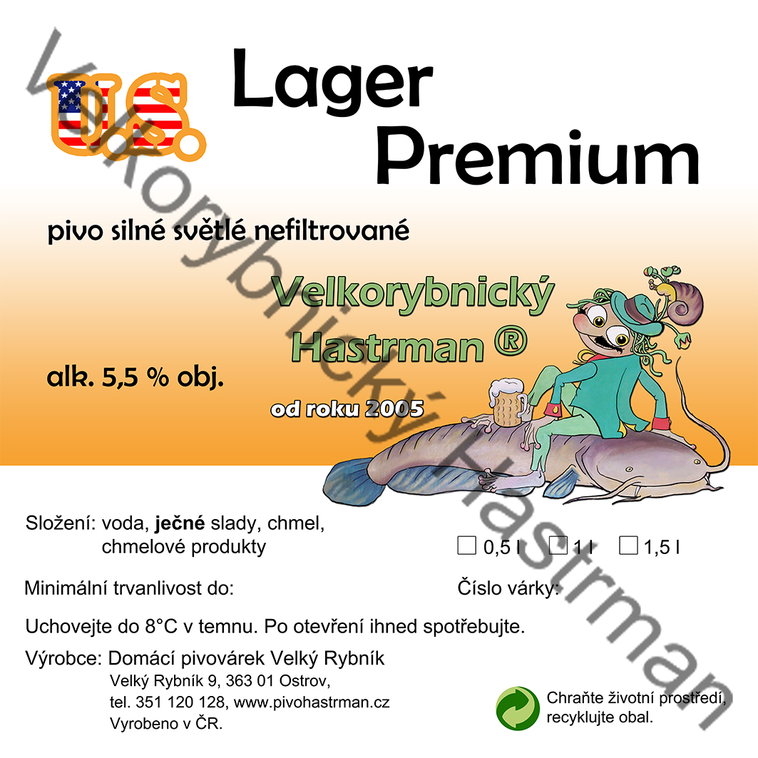 Etiketa U.S. Lager Premium (2021) © Velkorybnický Hastrman