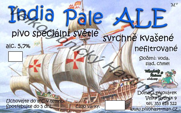 Etiketa India Pale ALE (2010) © Velkorybnický Hastrman