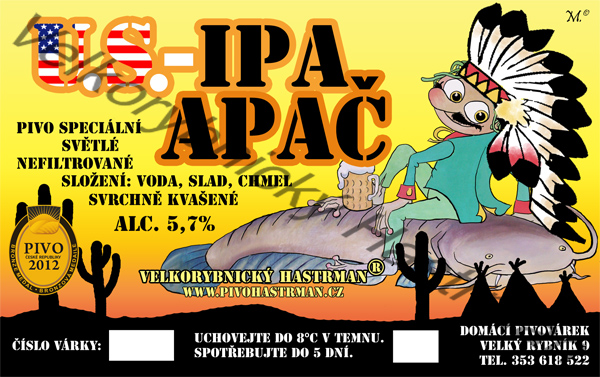 Etiketa U.S. IPA Apač (2012) © Velkorybnický Hastrman