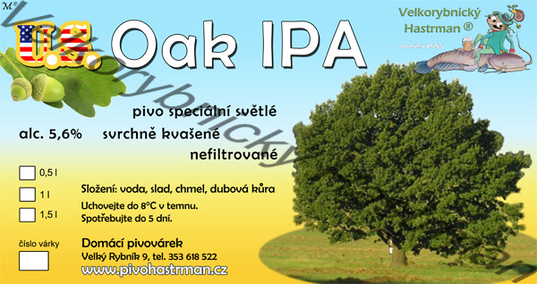 Etiketa U.S.Oak IPA (2013) © Velkorybnický Hastrman